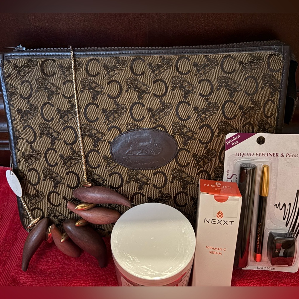 Vintage Celine Brown Clutch with a Few Extra Goodies